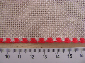 1m Stickband AIDA in natur mit roter Kante - 8cm