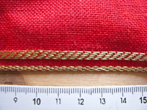 1m Leinen-Stickband in rot mit Gold-Kante - 10,5cm